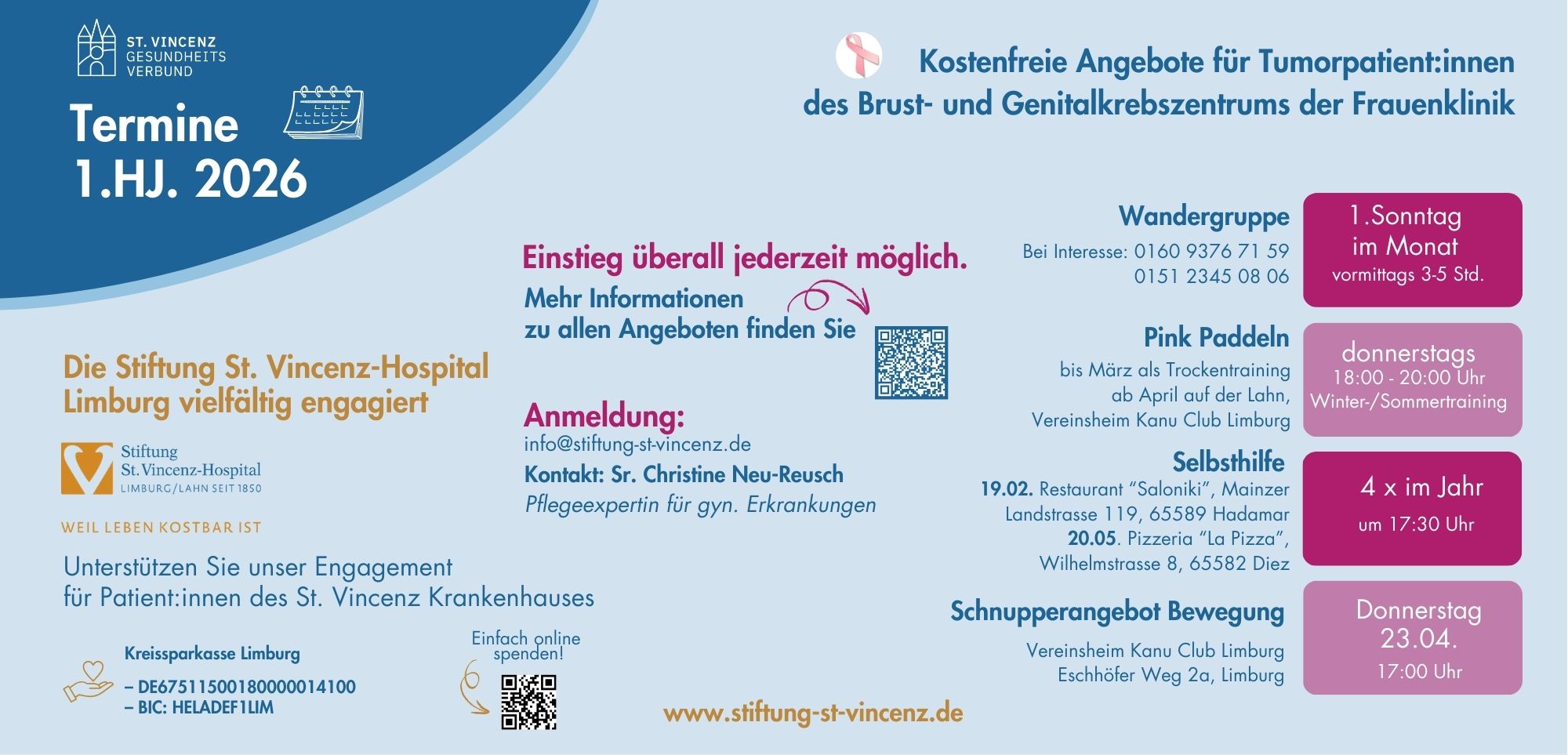 alle Termine 1 HJ 2026 Kostenfreie Angebote für Tumorpatient_innen der Frauenklinik - unsere Unterstützung für Patientinnen des St. Vincenz-Krankenhauses Limburg