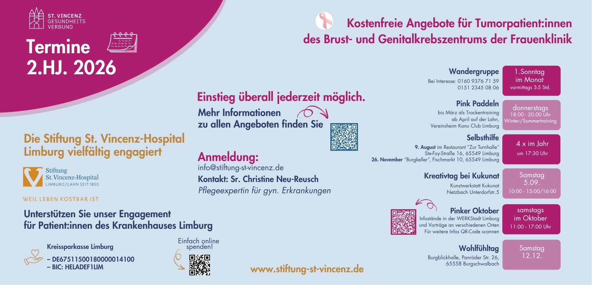alle Termine 2 HJ 2026 Kostenfreie Angebote für Tumorpatientinnen der Frauenklinik