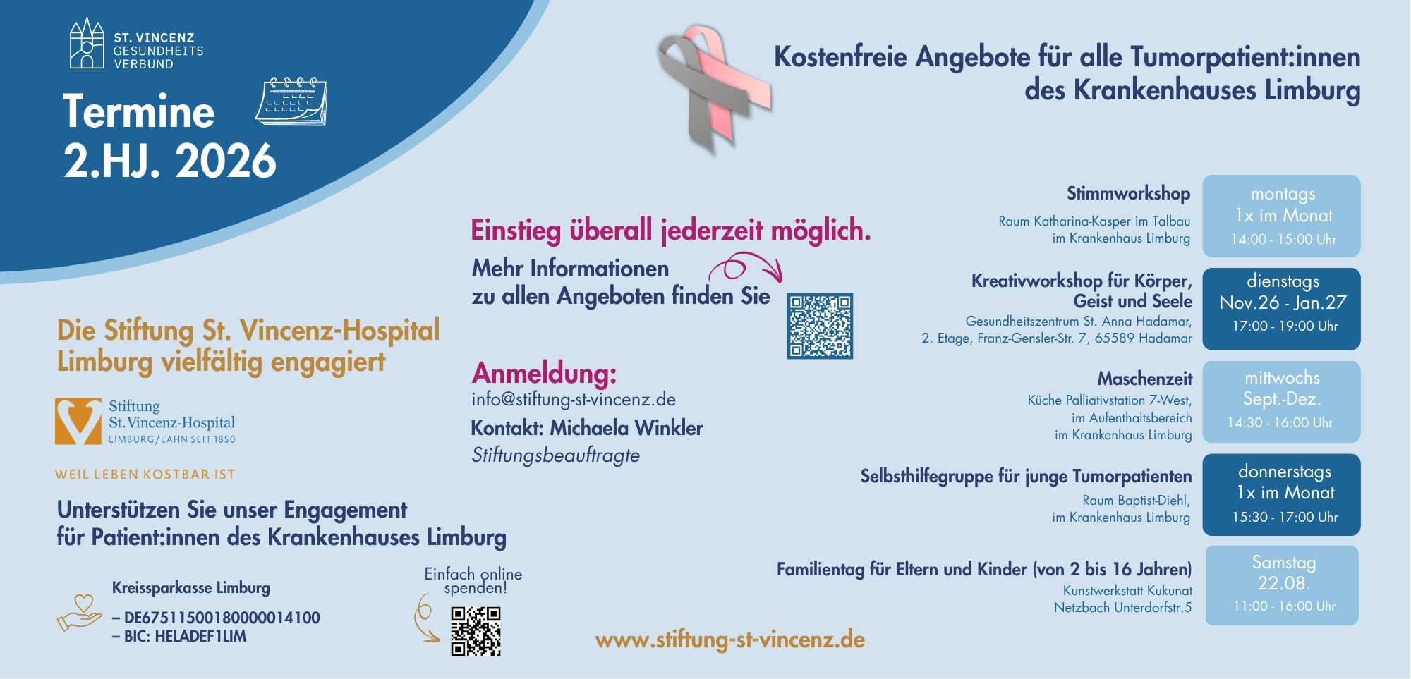 alle Termine 2 HJ 2026 Kostenfreie Angebote für alle Tumorpatientinnen